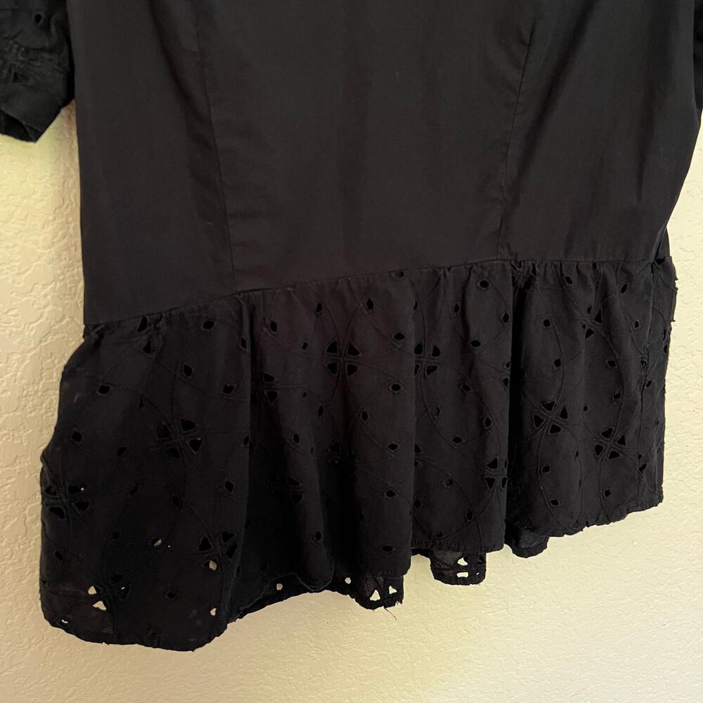 Who What Wear, Eyelet Peplum Top, Black, 100% Cotton, Puff Sleeve Blouse - Picture 11 of 12